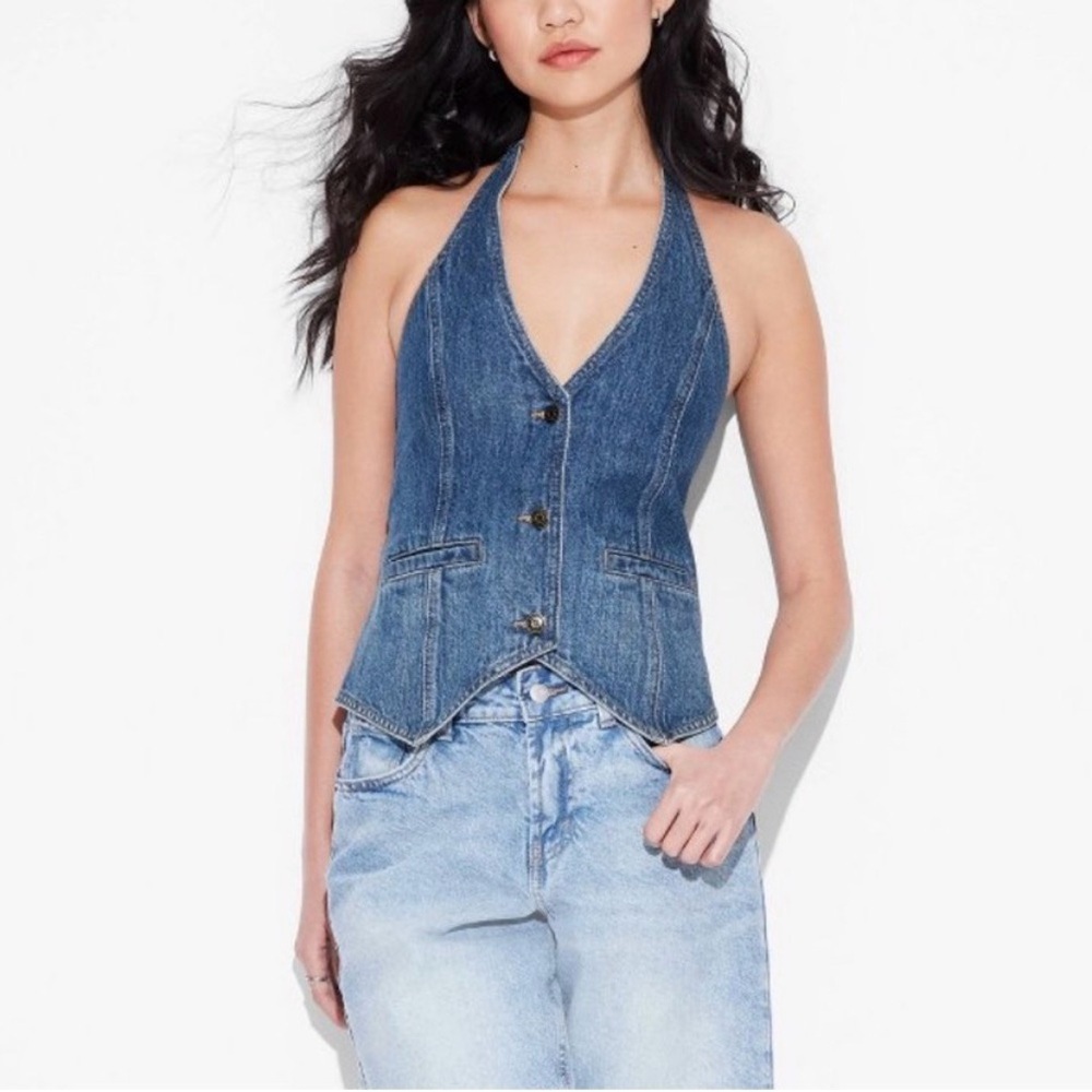Wild Fable Blue Denim Open Back Halter Vest